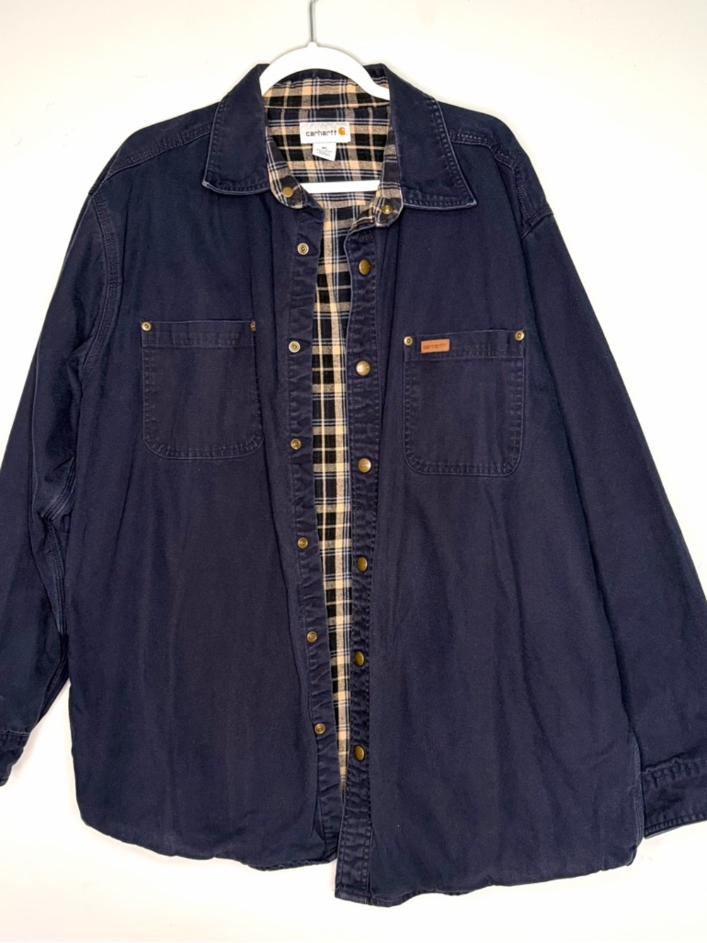 Carhartt Men’s Flannel Lined Canvas Work Jacket Coat XL Navy Blue